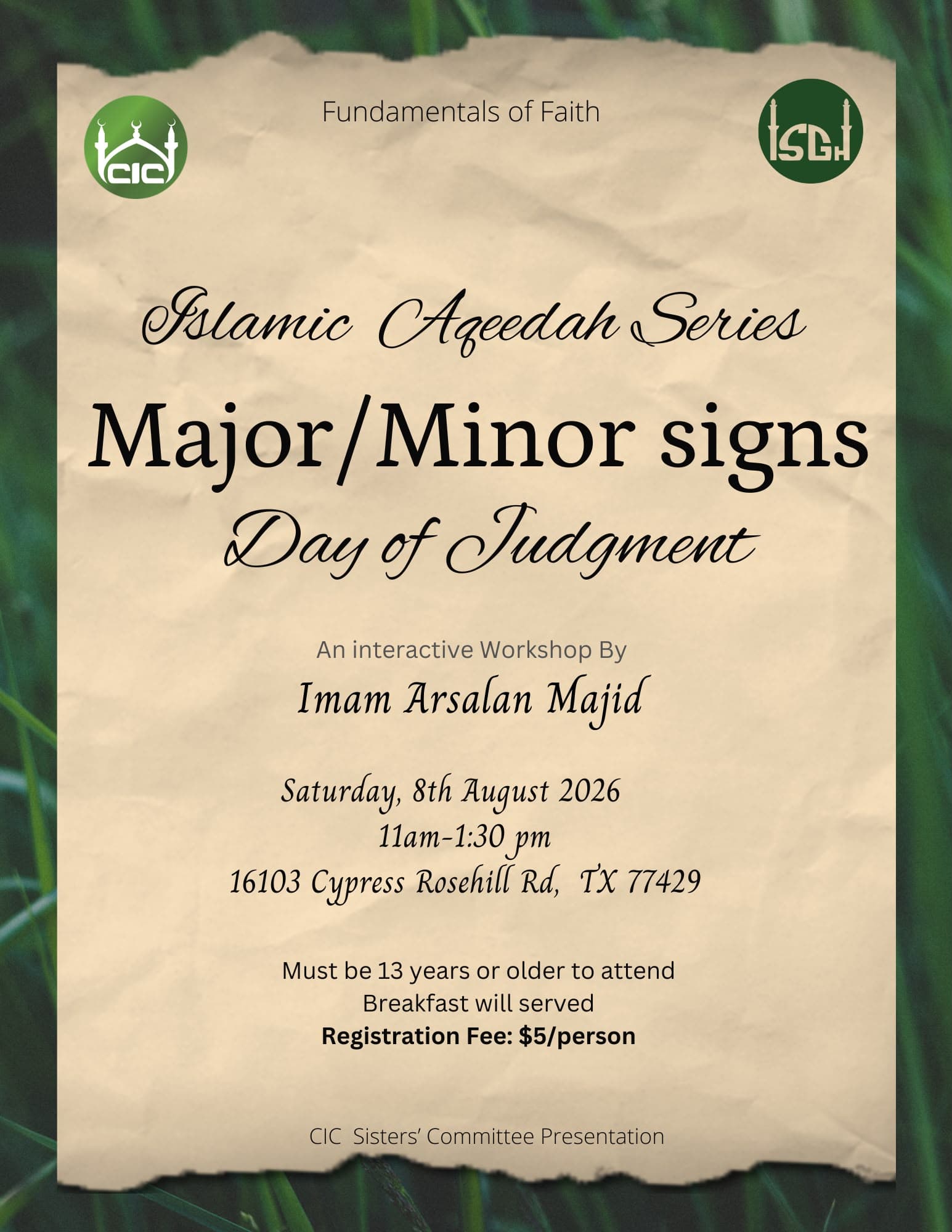 Major and Minor Signs of the Day of Judgment Workshop